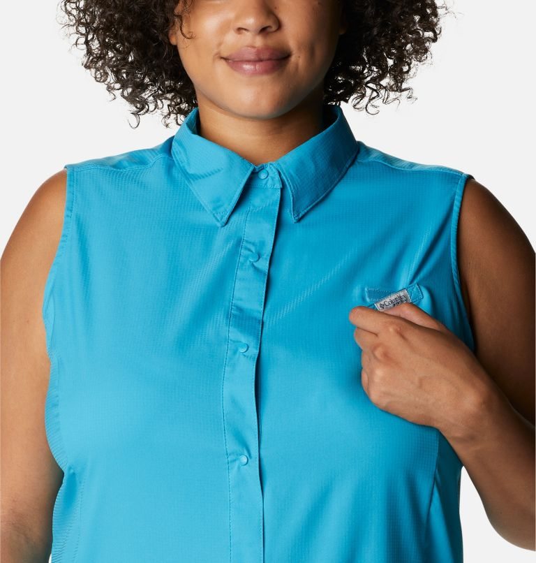 Women's Columbia PFG Tamiami Sleeveless Shirts Turquoise | Plus Size CA-E6835